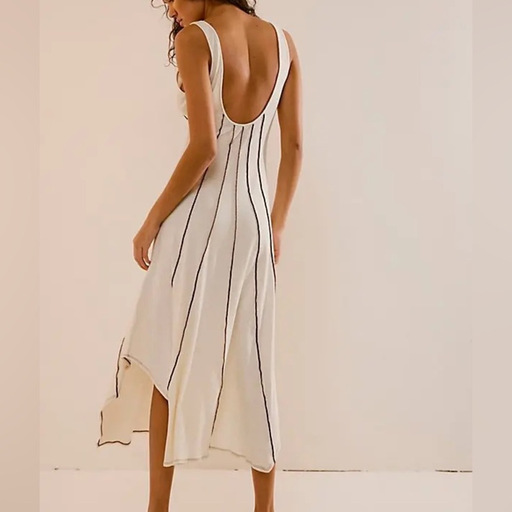 FREE PEOPLE  Corrine bohemian striped Midi Dress - Seed Pearl‎ - Picture 2 of 11